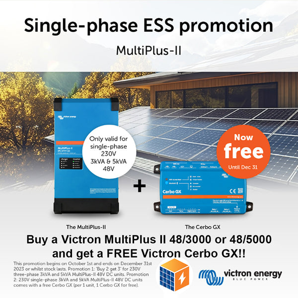 Victron Single-phase ESS promotion: Buy 1 Multi-Plus-II, get 1 Cerbo GX free