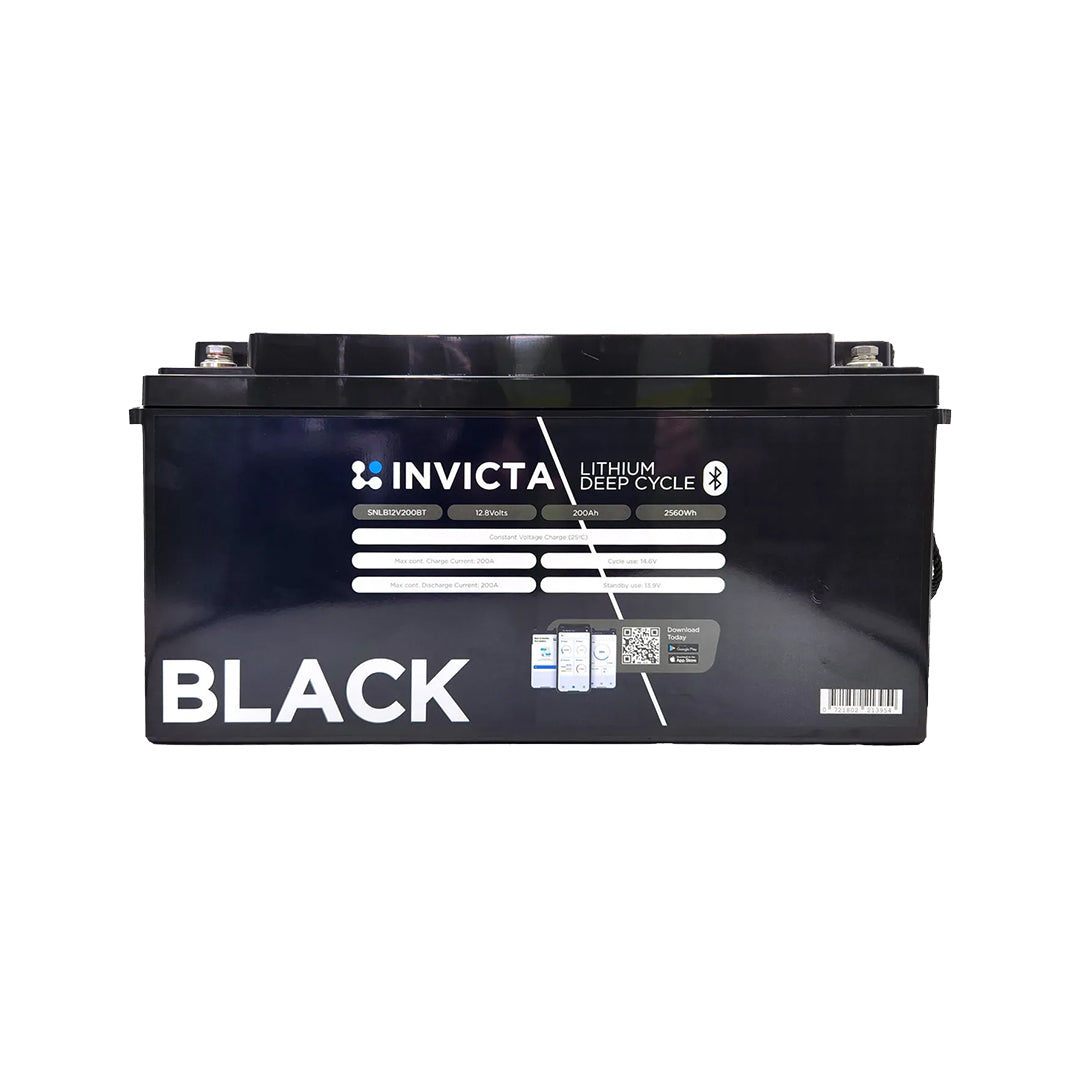 Invicta Black 12.8V 200Ah LiFePO4 Battery Bluetooth - SNLB12V200BT ...