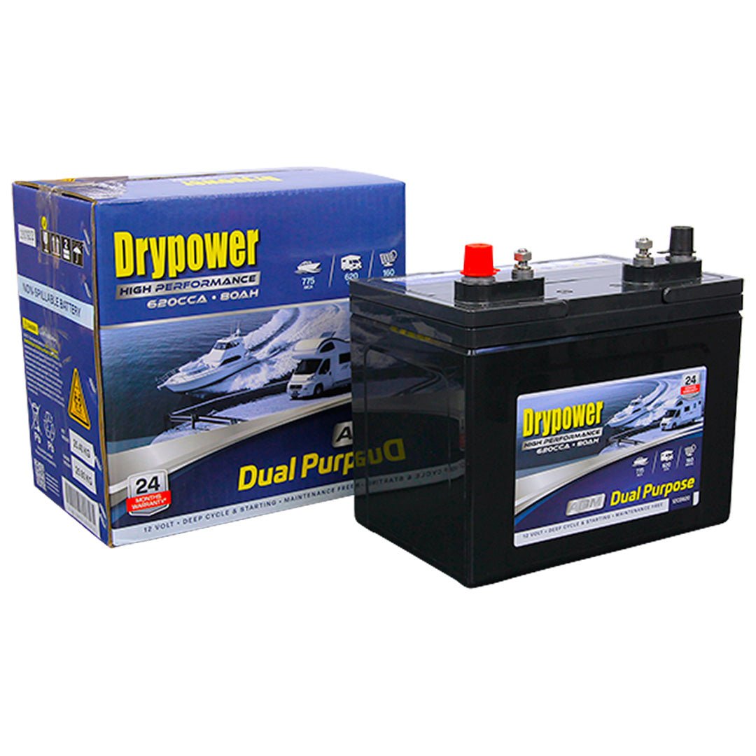 Drypower 12V 80Ah 620CCA Dual Purpose AGM Battery - 12CB620 - SolarBox